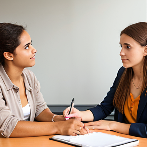 **

A friendly and supportive career counselor is engaged in a one-on-one counseling session with a young job seeker. The counselor is actively listening and taking notes, while the job seeker appears thoughtful and engaged in the conversation. The setting is a bright and modern office space, symbolizing hope and new beginnings. Depict the scene with warm, inviting colors.

**