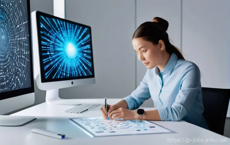 직업상담사와 고용정책 이해 - **Prompt:** A determined individual, a woman in her late 30s, is engrossed in a reskilling session i...