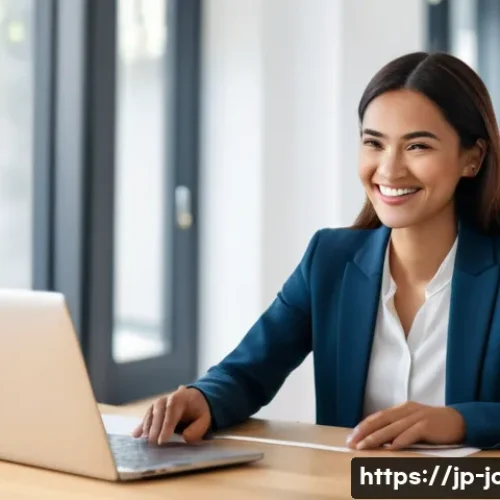 직업상담사 필수 소프트웨어 - A vibrant, modern career counseling office with a warm, inviting atmosphere. A female career counsel...