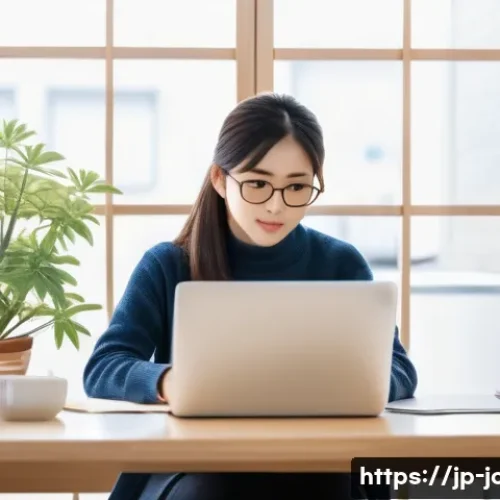 직업상담사 자격증 공부법 - A modern Japanese study room scene featuring a young adult Japanese woman studying efficiently for t...