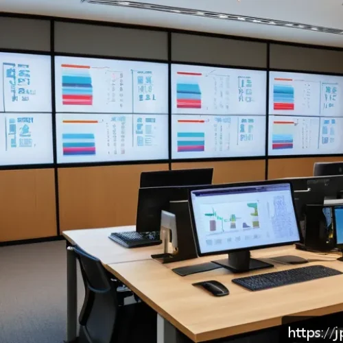 직업상담사와 인재 관리 시스템 - A modern Japanese office setting with diverse employees engaged in a collaborative meeting, featurin...
